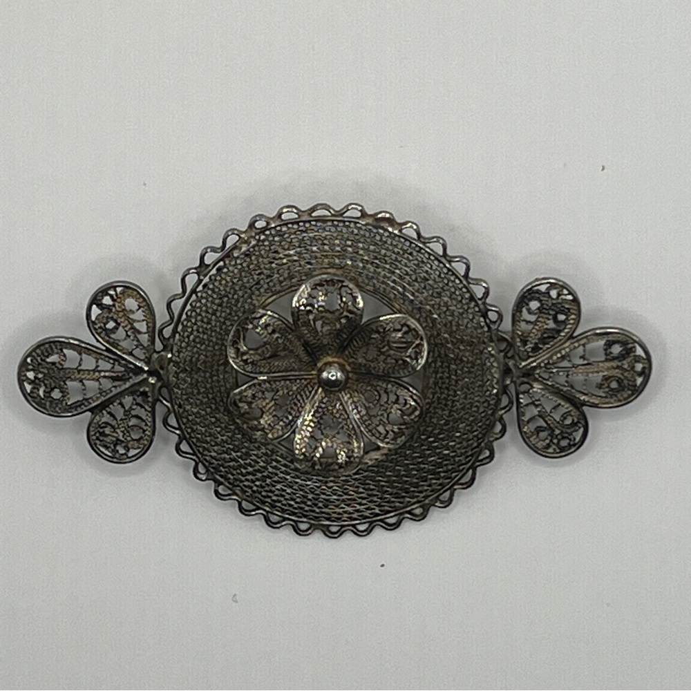Antique silver filigree brooch pin flower
